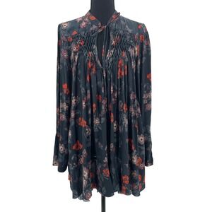 Free People Floral Butterfly Smocked Tunic Dress Charcoal Red OB534382 Womens S
